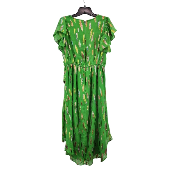 CIEBON Women's Palmina Metallic Leaf Print High-Low Dress Green - M - Picture 7 of 11